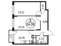 Планировка 2-комнатной квартиры, 54,06 м2