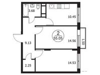 Планировка 2-комнатной квартиры, 55,05 м2