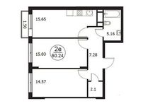 Планировка 2-комнатной квартиры, 60,24 м2