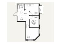 Планировка 2-комнатной квартиры, 59,47 м2