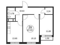 Планировка 2-комнатной квартиры, 61,81 м2
