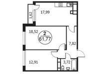 Планировка 2-комнатной квартиры, 61,77 м2