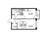 Планировка 1-комнатной квартиры, 36,52 м2