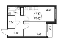 Планировка 1-комнатной квартиры, 41,24 м2