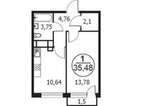 Планировка 1-комнатной квартиры, 35,48 м2