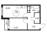 Планировка 1-комнатной квартиры, 41,19 м2