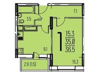 Планировка 1-комнатной квартиры, 36,5 м2