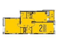 Планировка 2-комнатной квартиры, 68,5 м2
