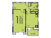Планировка 1-комнатной квартиры, 45 м2