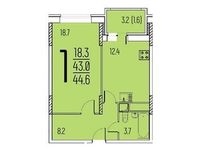 Планировка 1-комнатной квартиры, 44,6 м2