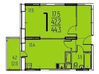 Планировка 1-комнатной квартиры, 44,3 м2