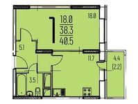 Планировка 1-комнатной квартиры, 40,5 м2