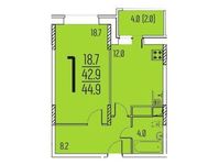 Планировка 1-комнатной квартиры, 44,9 м2
