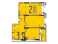 Планировка 2-комнатной квартиры, 63,3 м2