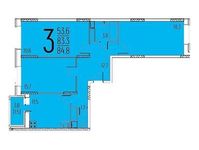 Планировка 3-комнатной квартиры, 84,8 м2