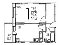 Планировка 1-комнатной квартиры, 44,3 м2