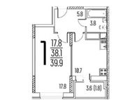 Планировка 1-комнатной квартиры, 39,9 м2
