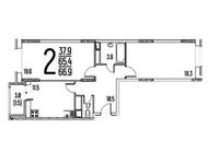 Планировка 2-комнатной квартиры, 66,9 м2