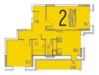 Планировка 2-комнатной квартиры, 63,1 м2