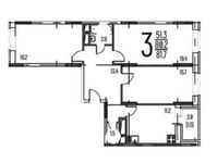 Планировка 3-комнатной квартиры, 81,7 м2