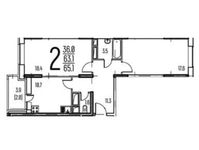 Планировка 2-комнатной квартиры, 65,1 м2