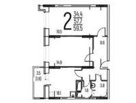 Планировка 2-комнатной квартиры, 59,5 м2