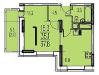 Планировка 1-комнатной квартиры, 37,8 м2
