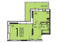 Планировка 1-комнатной квартиры, 44,1 м2