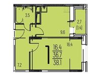Планировка 1-комнатной квартиры, 38,1 м2