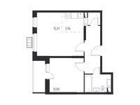 Планировка 2-комнатной квартиры, 43,59 м2