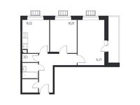 Планировка 2-комнатной квартиры, 53,84 м2