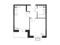 Планировка 1-комнатной квартиры, 36,55 м2