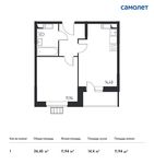 Планировка 1-комнатной квартиры, 36,45 м2