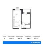 Планировка 1-комнатной квартиры, 35,23 м2