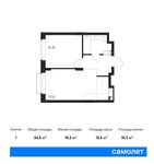 Планировка 1-комнатной квартиры, 34,5 м2