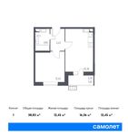 Планировка 1-комнатной квартиры, 38,83 м2