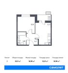 Планировка 1-комнатной квартиры, 33,11 м2