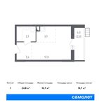 Планировка квартиры студии, 24,8 м2
