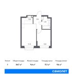 Планировка 1-комнатной квартиры, 34,7 м2