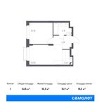 Планировка 1-комнатной квартиры, 34,5 м2