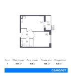 Планировка 1-комнатной квартиры, 33,7 м2