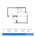 Планировка 1-комнатной квартиры, 37,6 м2