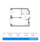 Планировка 1-комнатной квартиры, 34,7 м2