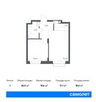 Планировка 1-комнатной квартиры, 36,5 м2