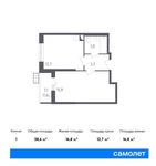 Планировка 1-комнатной квартиры, 38,6 м2
