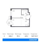 Планировка 2-комнатной квартиры, 34,06 м2