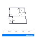Планировка 1-комнатной квартиры, 38,3 м2