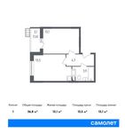 Планировка 1-комнатной квартиры, 36,8 м2