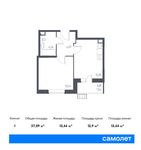 Планировка 1-комнатной квартиры, 37,09 м2