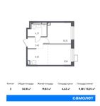 Планировка 2-комнатной квартиры, 34,18 м2